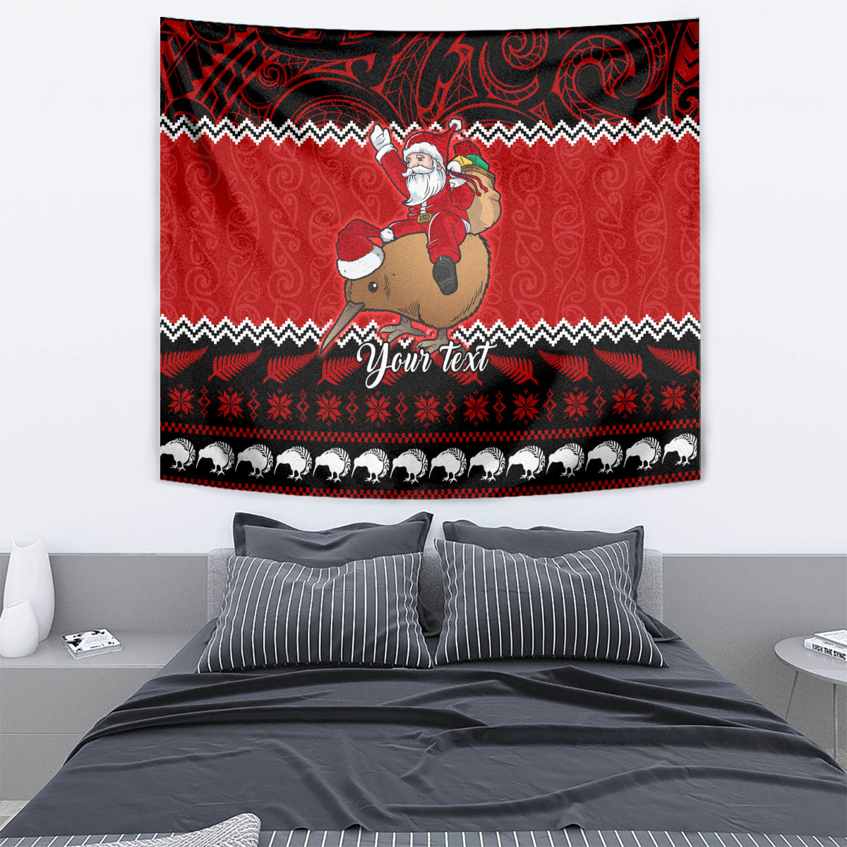 Personalised New Zealand Christmas Tapestry Kiwi Santa Claus Maori Meri Kirihimete - Vibe Hoodie Shop