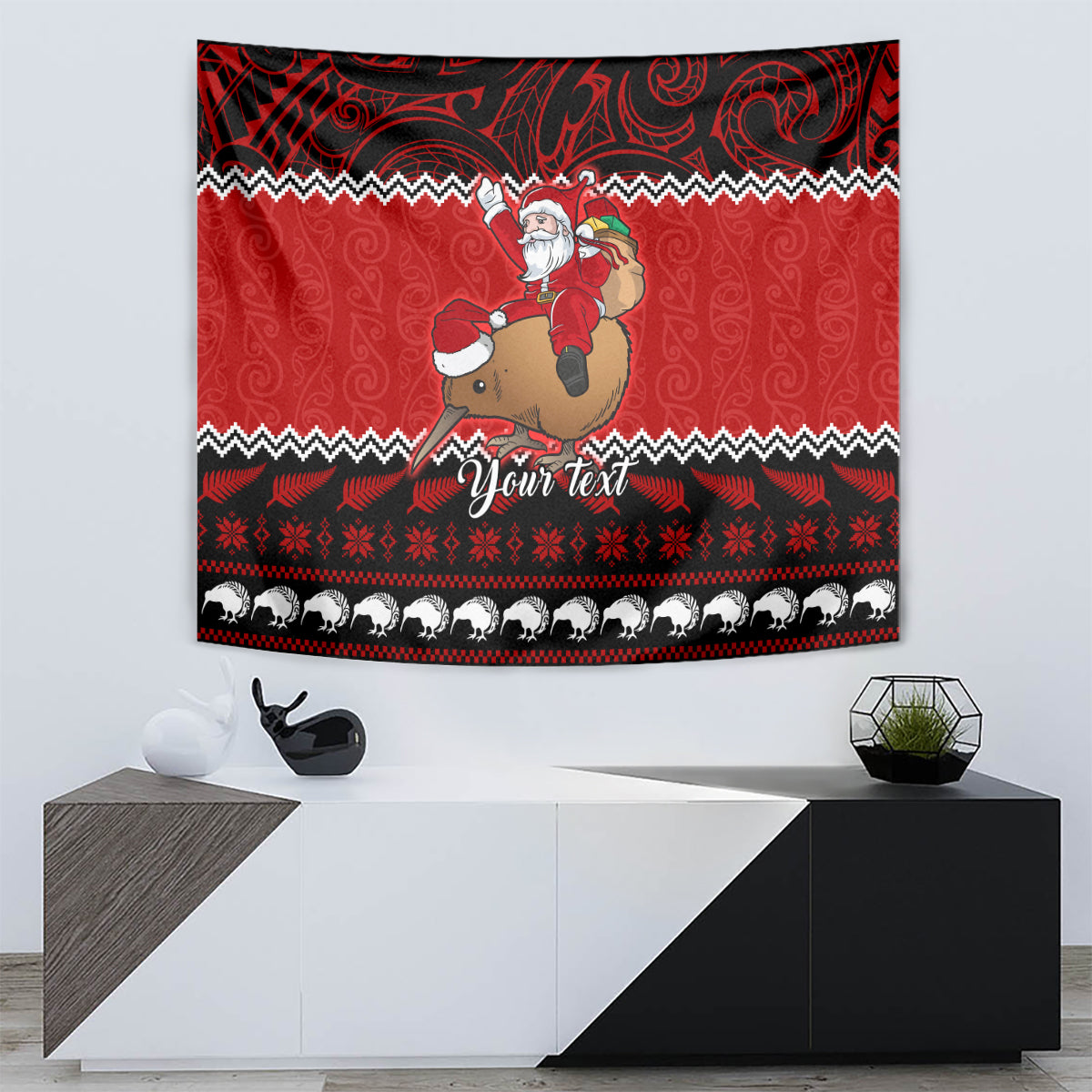 Personalised New Zealand Christmas Tapestry Kiwi Santa Claus Maori Meri Kirihimete - Vibe Hoodie Shop