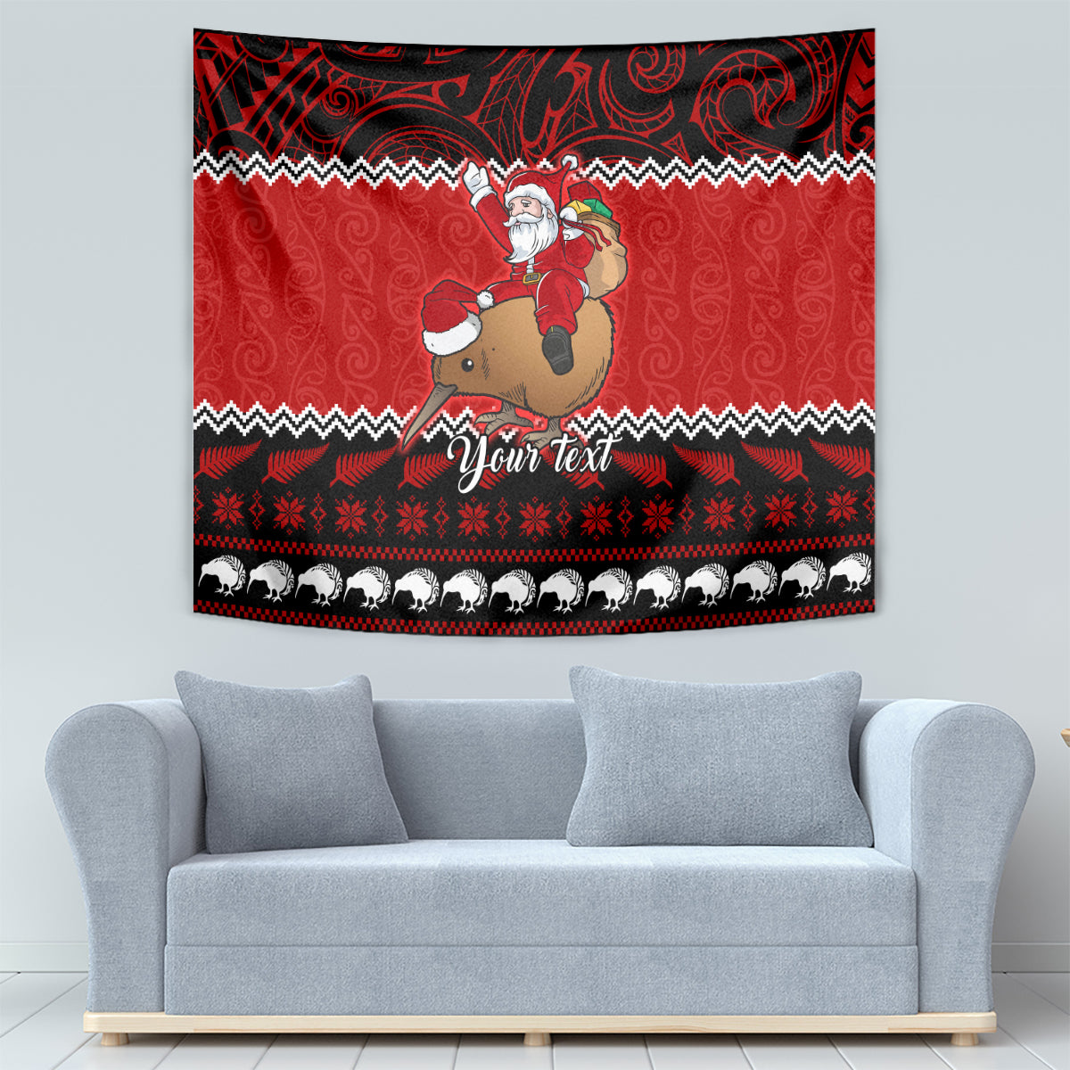 Personalised New Zealand Christmas Tapestry Kiwi Santa Claus Maori Meri Kirihimete - Vibe Hoodie Shop