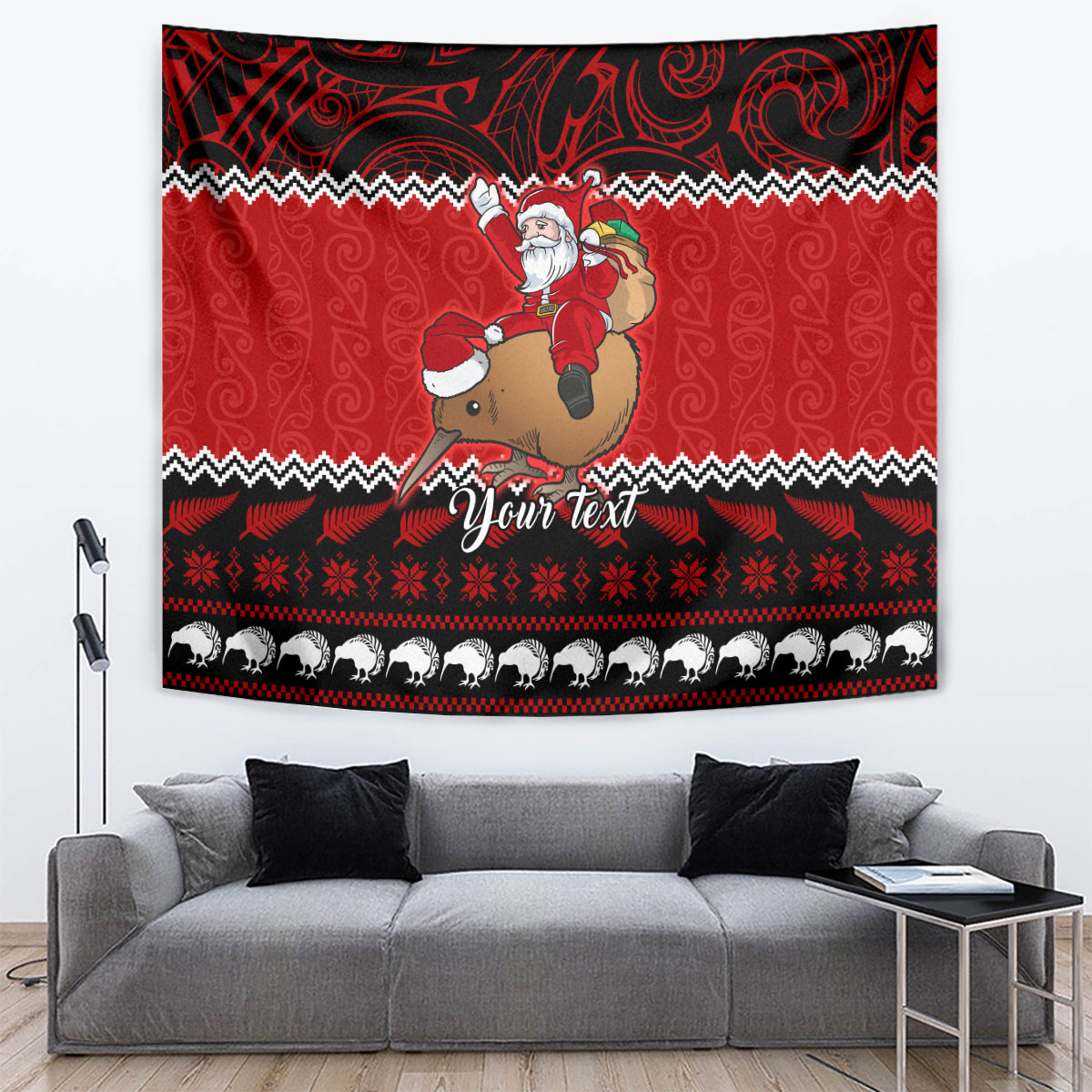 Personalised New Zealand Christmas Tapestry Kiwi Santa Claus Maori Meri Kirihimete - Vibe Hoodie Shop