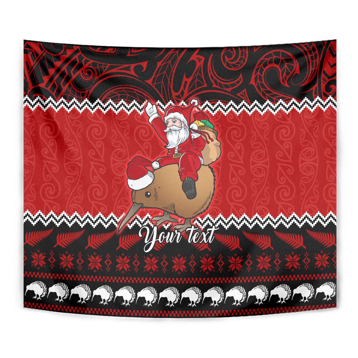 Personalised New Zealand Christmas Tapestry Kiwi Santa Claus Maori Meri Kirihimete - Vibe Hoodie Shop