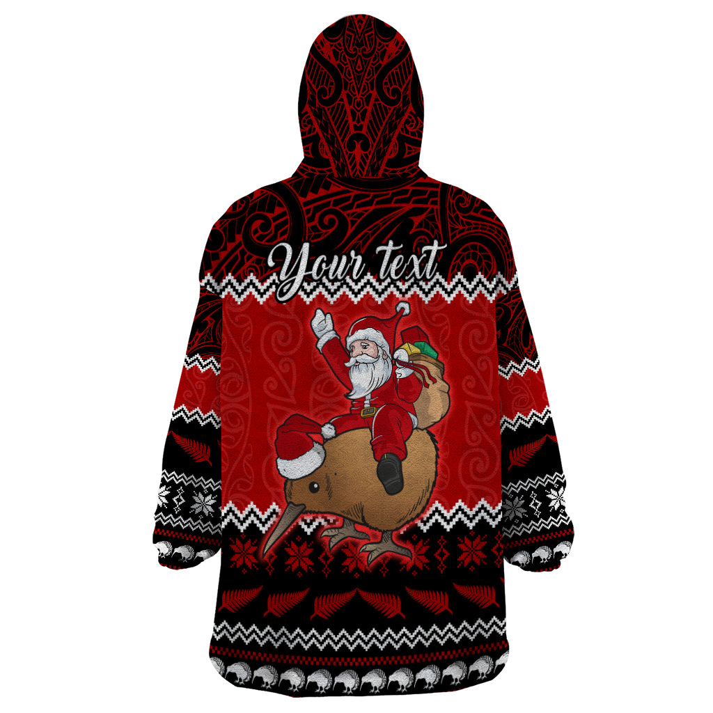 Personalised New Zealand Christmas Wearable Blanket Hoodie Kiwi Santa Claus Maori Meri Kirihimete - Vibe Hoodie Shop