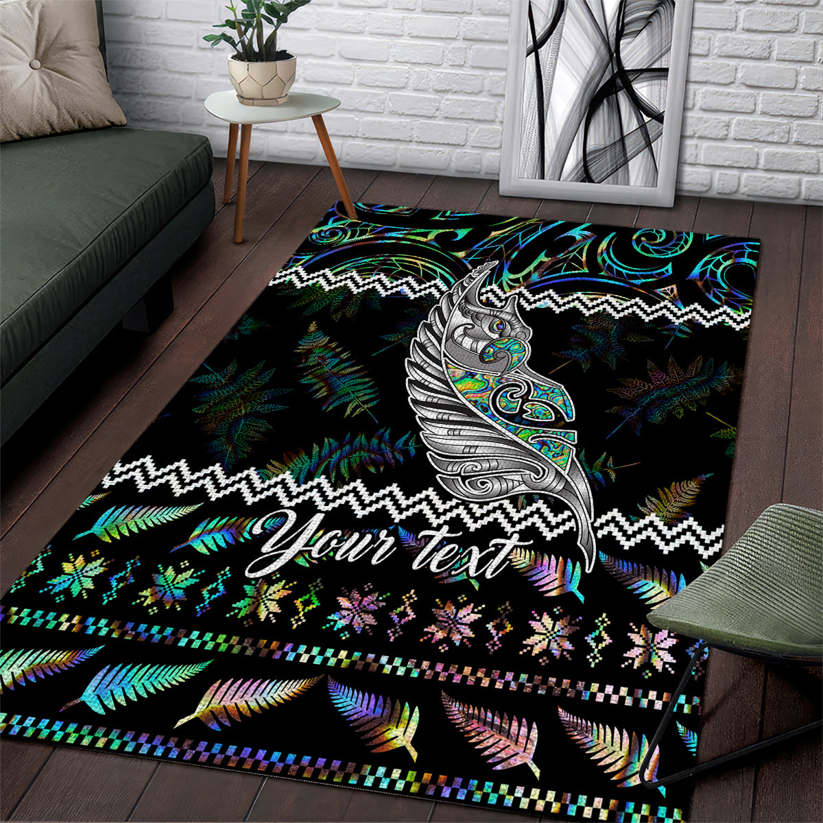 Personalised New Zealand Christmas Area Rug Maori Fern Manaia Meri Kirihimete with Papaua Shell - Vibe Hoodie Shop