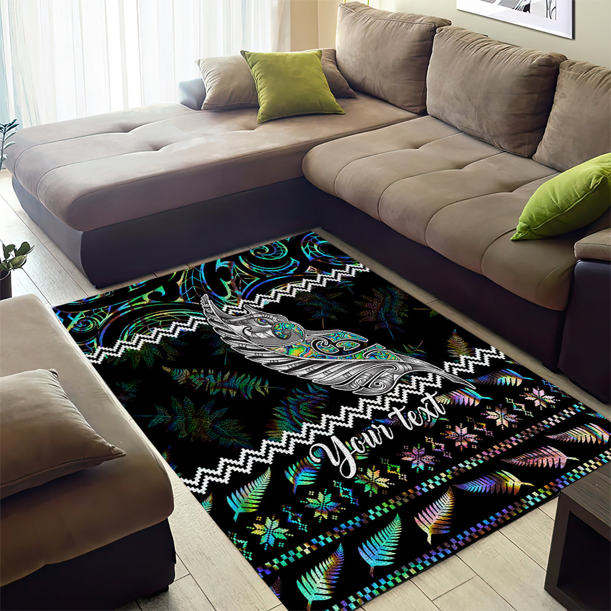 Personalised New Zealand Christmas Area Rug Maori Fern Manaia Meri Kirihimete with Papaua Shell - Vibe Hoodie Shop