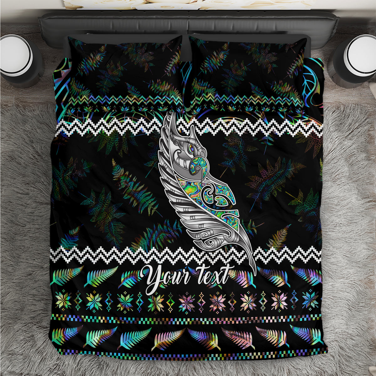 Personalised New Zealand Christmas Bedding Set Maori Fern Manaia Meri Kirihimete with Papaua Shell - Vibe Hoodie Shop