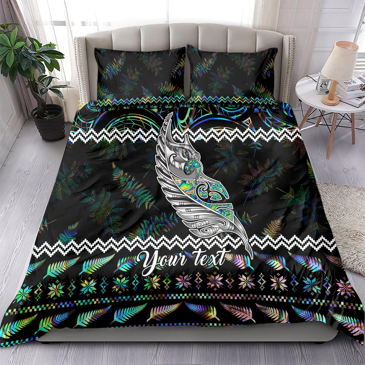 Personalised New Zealand Christmas Bedding Set Maori Fern Manaia Meri Kirihimete with Papaua Shell - Vibe Hoodie Shop