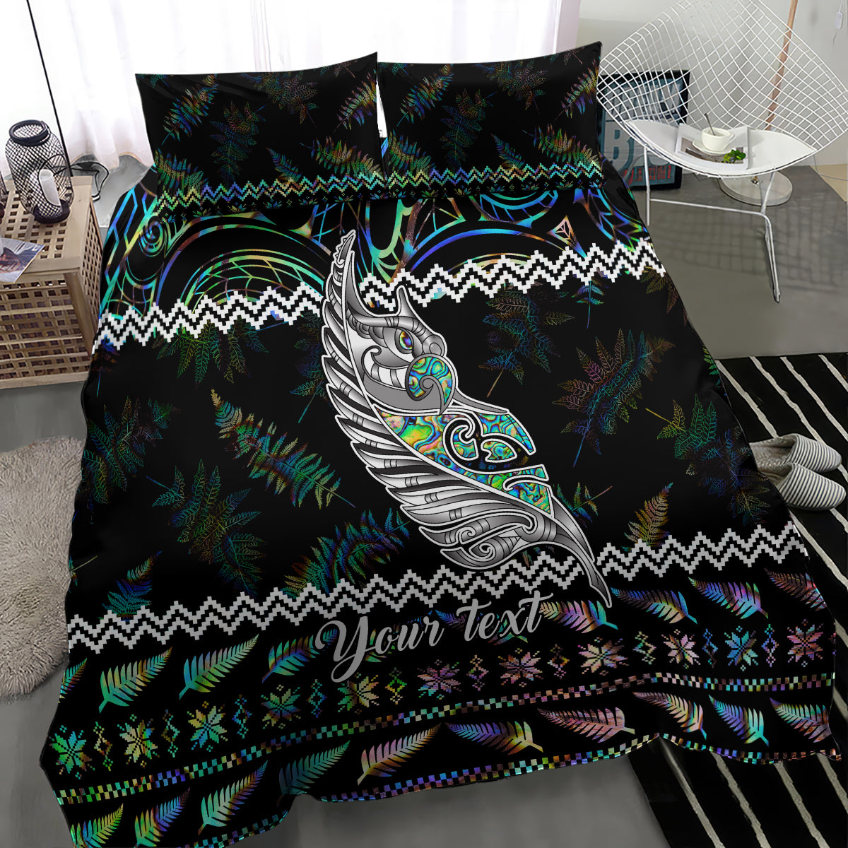 Personalised New Zealand Christmas Bedding Set Maori Fern Manaia Meri Kirihimete with Papaua Shell - Vibe Hoodie Shop