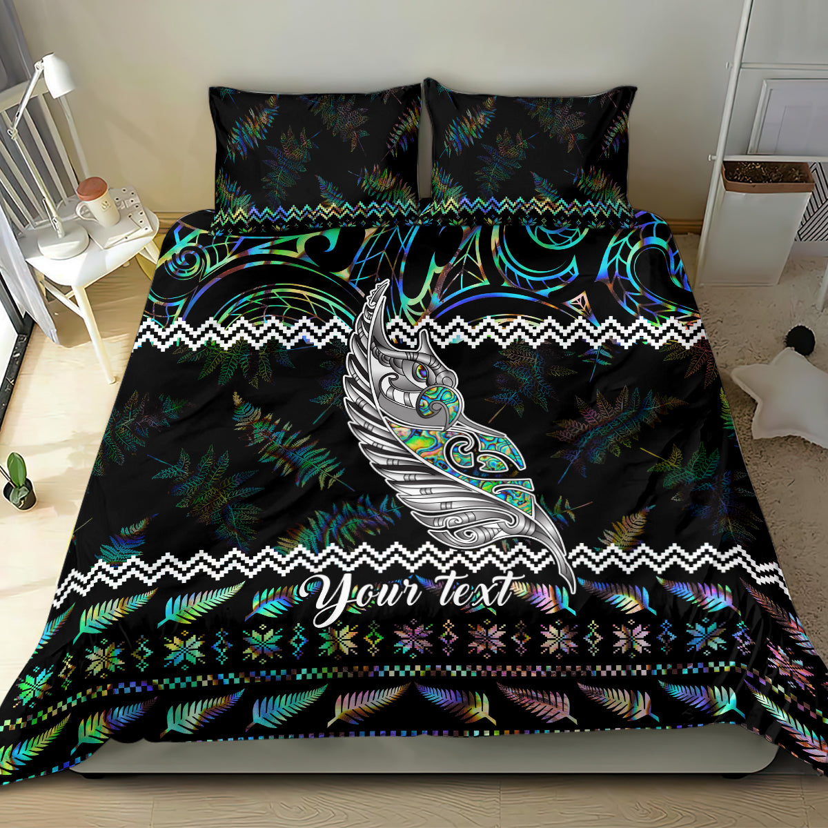Personalised New Zealand Christmas Bedding Set Maori Fern Manaia Meri Kirihimete with Papaua Shell - Vibe Hoodie Shop