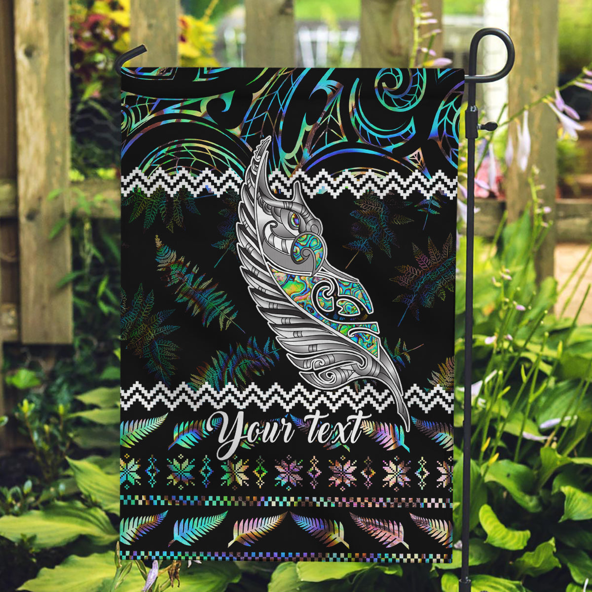 Personalised New Zealand Christmas Garden Flag Maori Fern Manaia Meri Kirihimete with Papaua Shell - Vibe Hoodie Shop