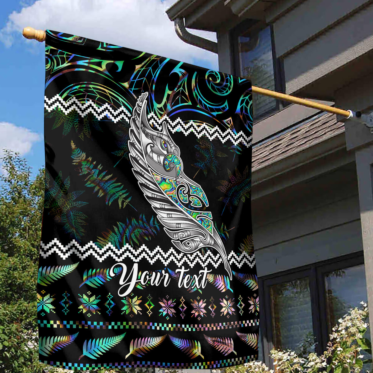 Personalised New Zealand Christmas Garden Flag Maori Fern Manaia Meri Kirihimete with Papaua Shell - Vibe Hoodie Shop