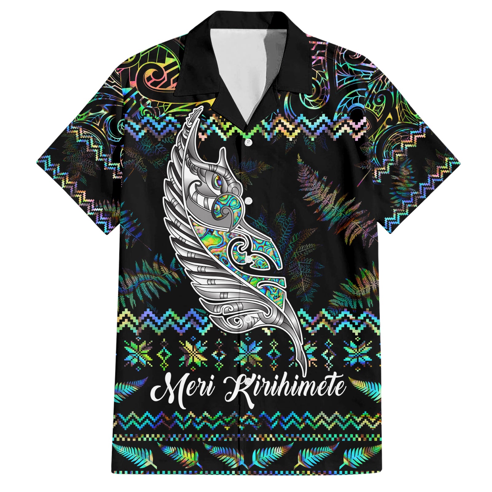 Personalised New Zealand Christmas Hawaiian Shirt Maori Fern Manaia Meri Kirihimete with Papaua Shell - Vibe Hoodie Shop