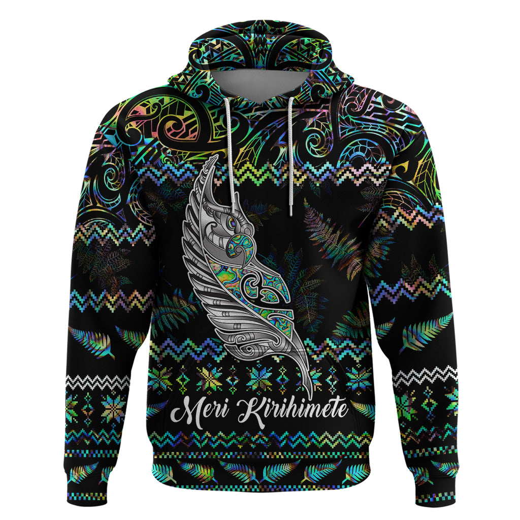 Personalised New Zealand Christmas Hoodie Maori Fern Manaia Meri Kirihimete with Papaua Shell LT9 - Vibe Hoodie Shop