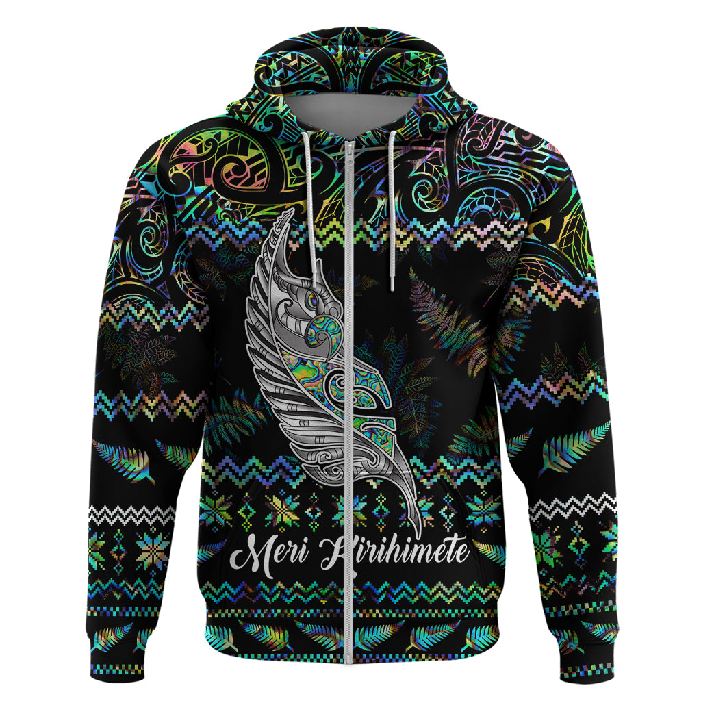 Personalised New Zealand Christmas Hoodie Maori Fern Manaia Meri Kirihimete with Papaua Shell LT9 - Vibe Hoodie Shop