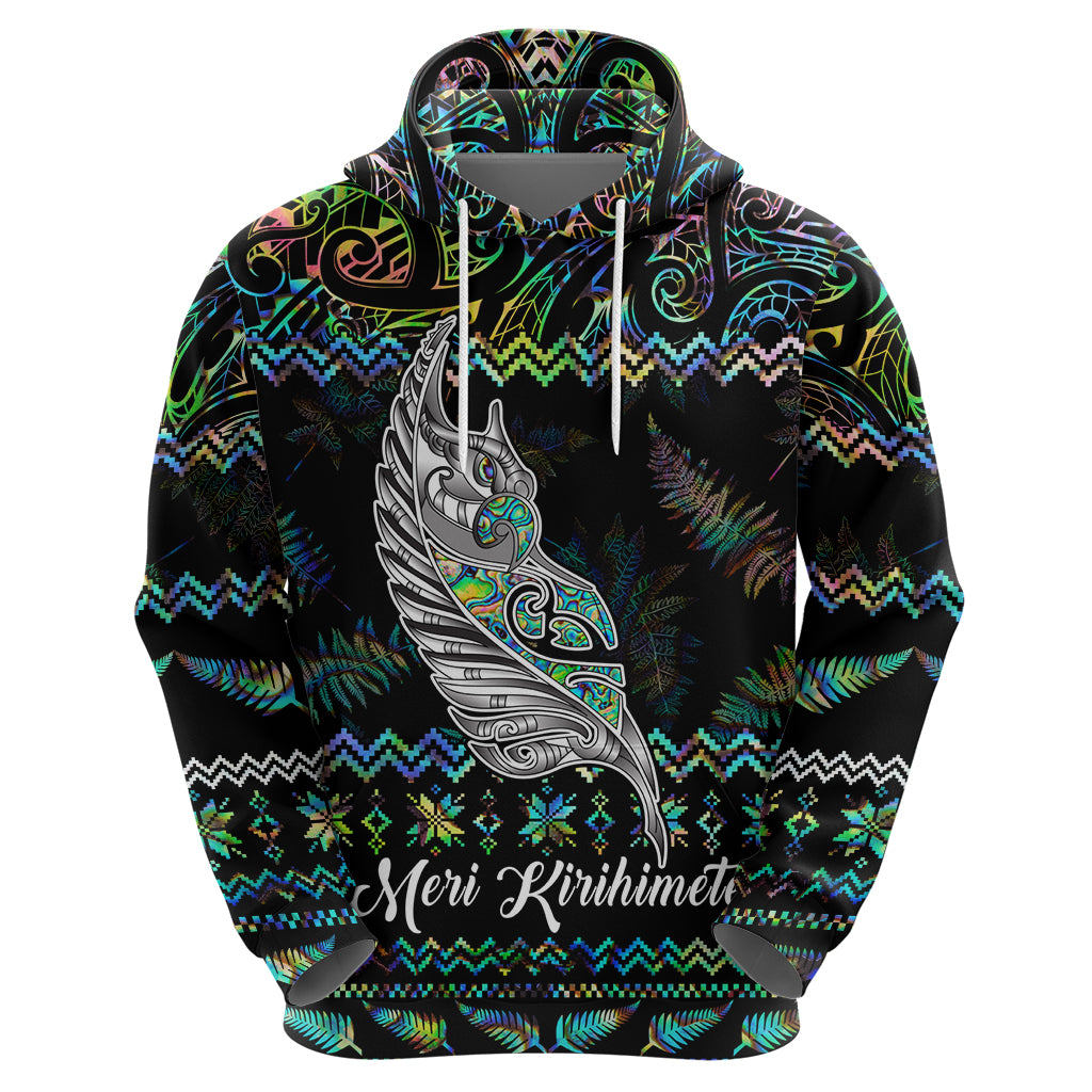 Personalised New Zealand Christmas Hoodie Maori Fern Manaia Meri Kirihimete with Papaua Shell LT9 - Vibe Hoodie Shop