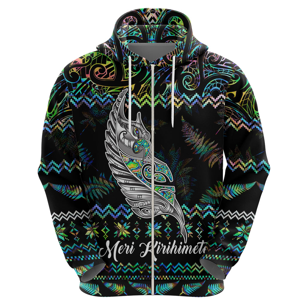 Personalised New Zealand Christmas Hoodie Maori Fern Manaia Meri Kirihimete with Papaua Shell LT9 - Vibe Hoodie Shop
