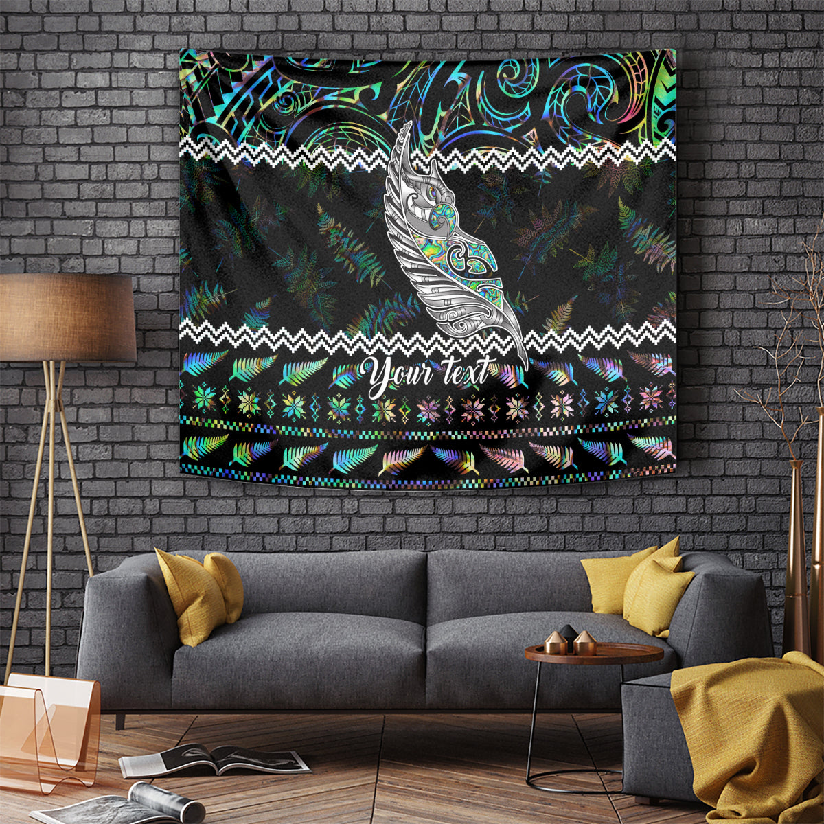 Personalised New Zealand Christmas Tapestry Maori Fern Manaia Meri Kirihimete with Papaua Shell - Vibe Hoodie Shop