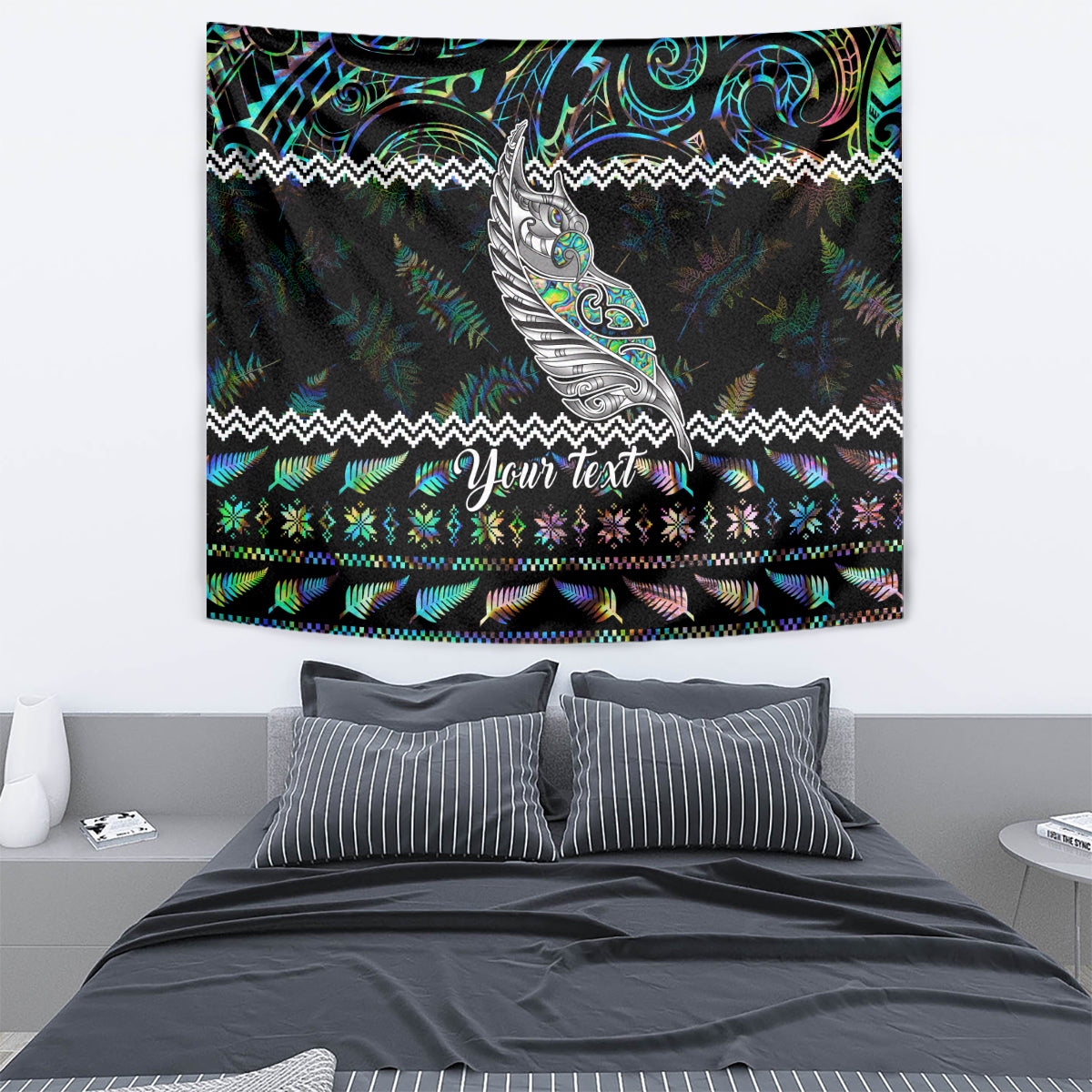 Personalised New Zealand Christmas Tapestry Maori Fern Manaia Meri Kirihimete with Papaua Shell - Vibe Hoodie Shop