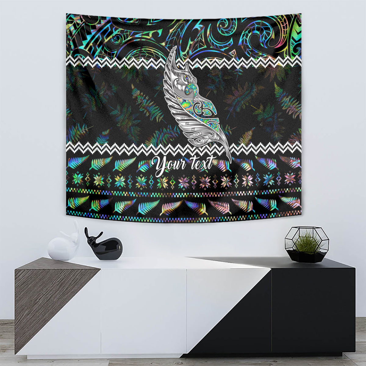 Personalised New Zealand Christmas Tapestry Maori Fern Manaia Meri Kirihimete with Papaua Shell - Vibe Hoodie Shop