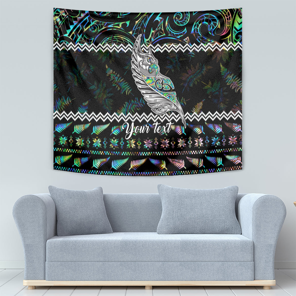 Personalised New Zealand Christmas Tapestry Maori Fern Manaia Meri Kirihimete with Papaua Shell - Vibe Hoodie Shop