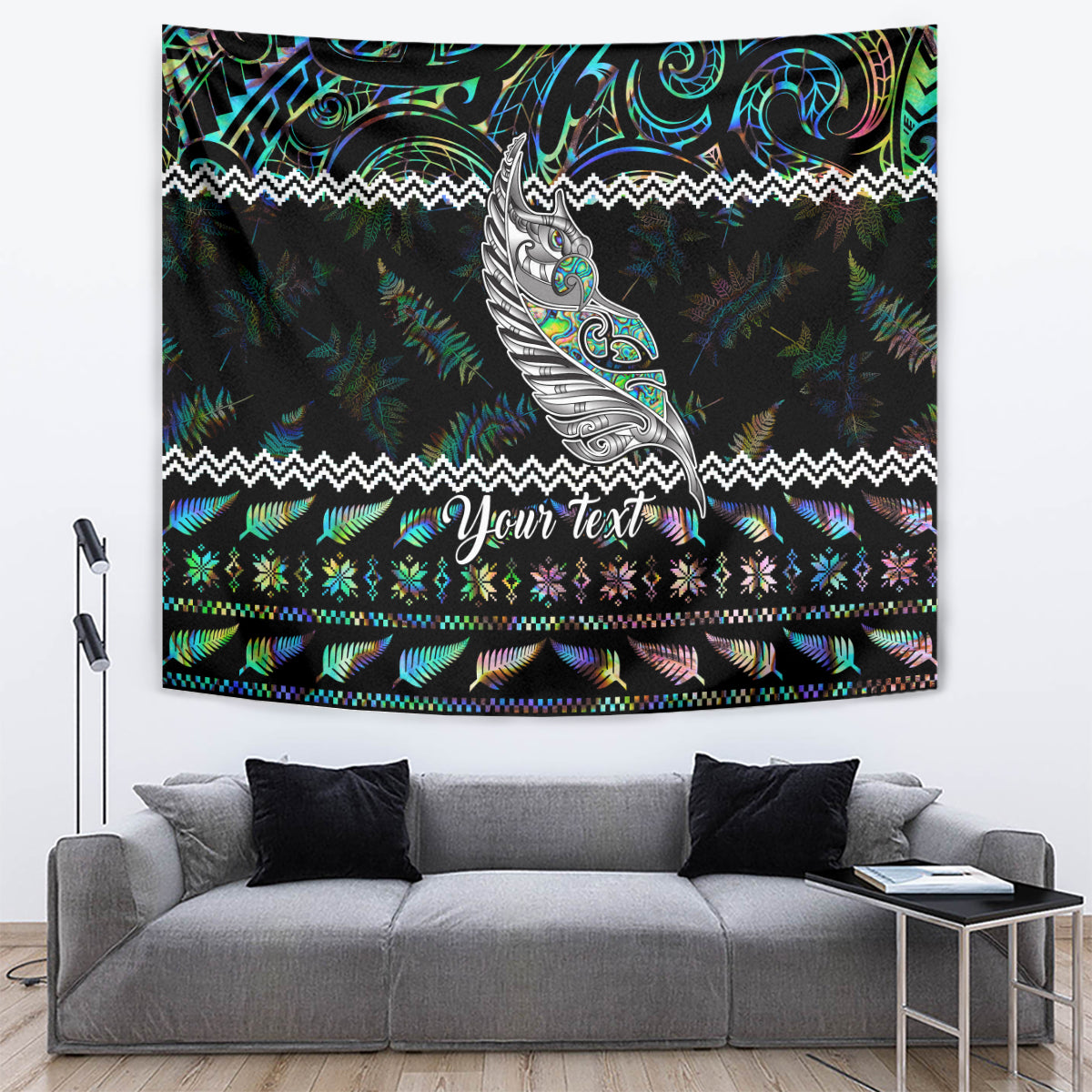 Personalised New Zealand Christmas Tapestry Maori Fern Manaia Meri Kirihimete with Papaua Shell - Vibe Hoodie Shop