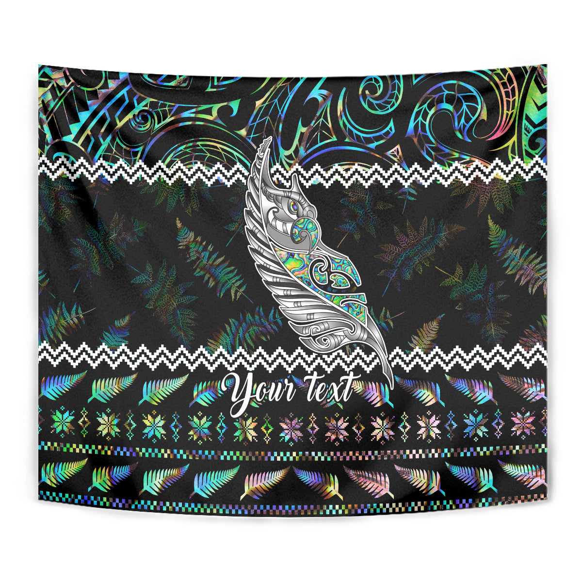 Personalised New Zealand Christmas Tapestry Maori Fern Manaia Meri Kirihimete with Papaua Shell - Vibe Hoodie Shop