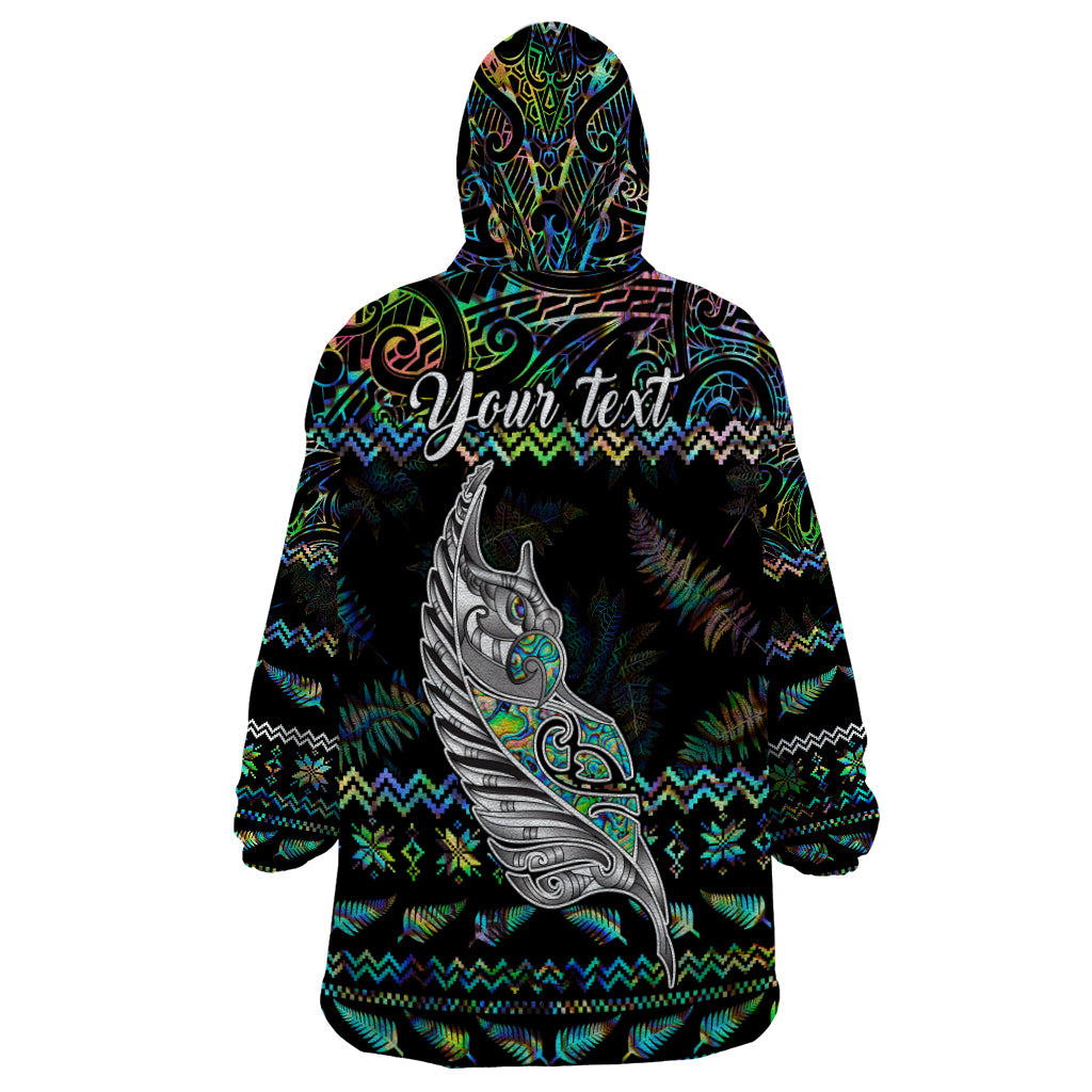 Personalised New Zealand Christmas Wearable Blanket Hoodie Maori Fern Manaia Meri Kirihimete with Papaua Shell - Vibe Hoodie Shop