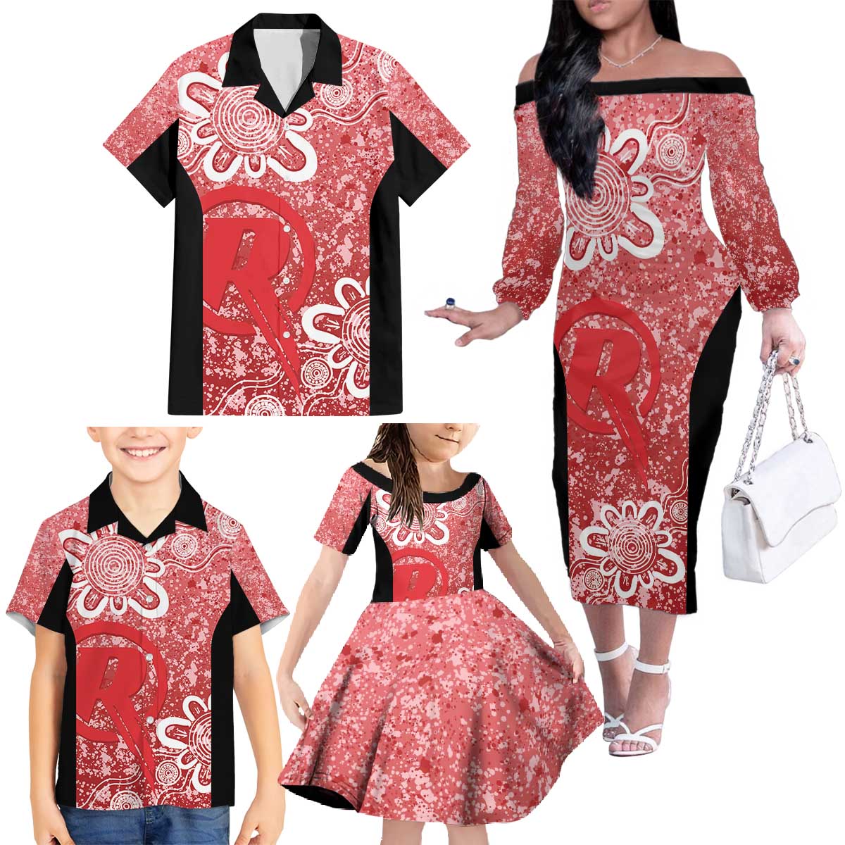 Australian Renegades Cricket Custom Family Matching Off The Shoulder Long Sleeve Dress and Hawaiian Shirt Minimalism Aboriginal