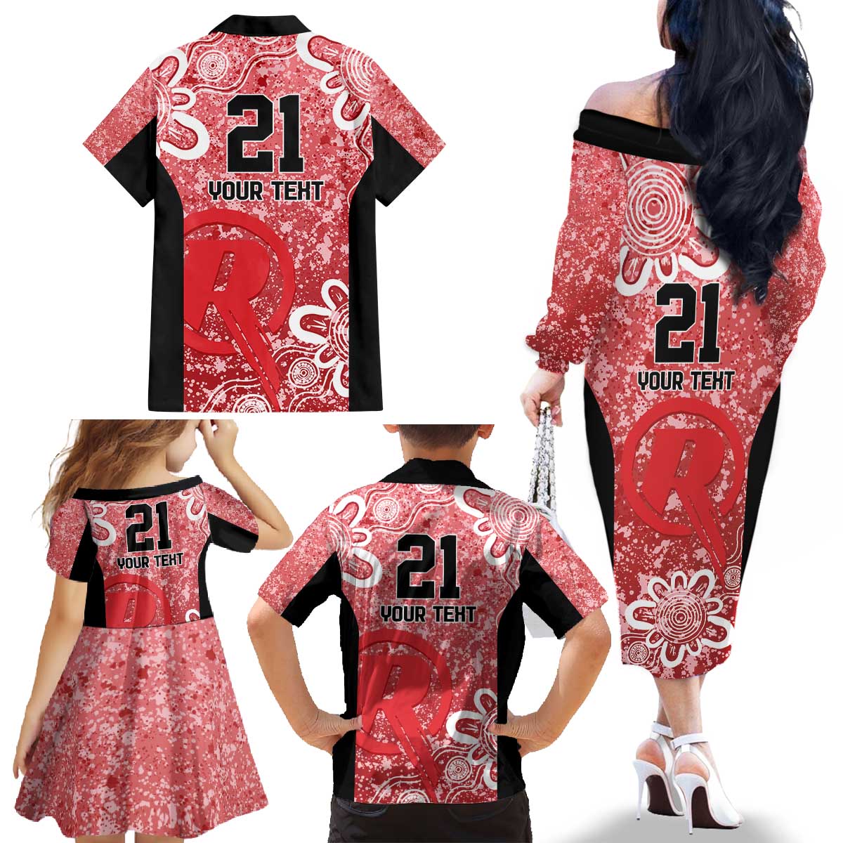 Australian Renegades Cricket Custom Family Matching Off The Shoulder Long Sleeve Dress and Hawaiian Shirt Minimalism Aboriginal