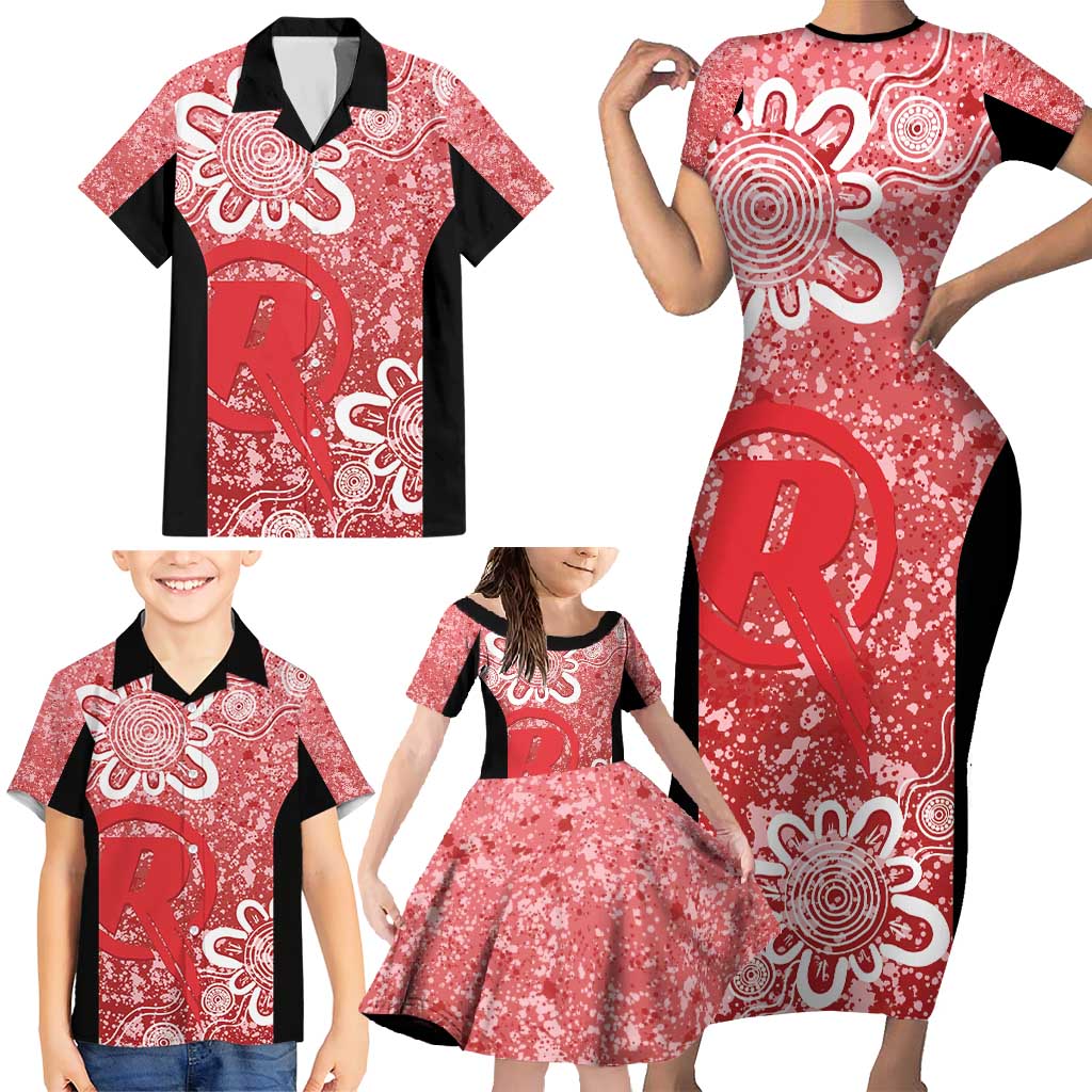 Australian Renegades Cricket Custom Family Matching Short Sleeve Bodycon Dress and Hawaiian Shirt Minimalism Aboriginal