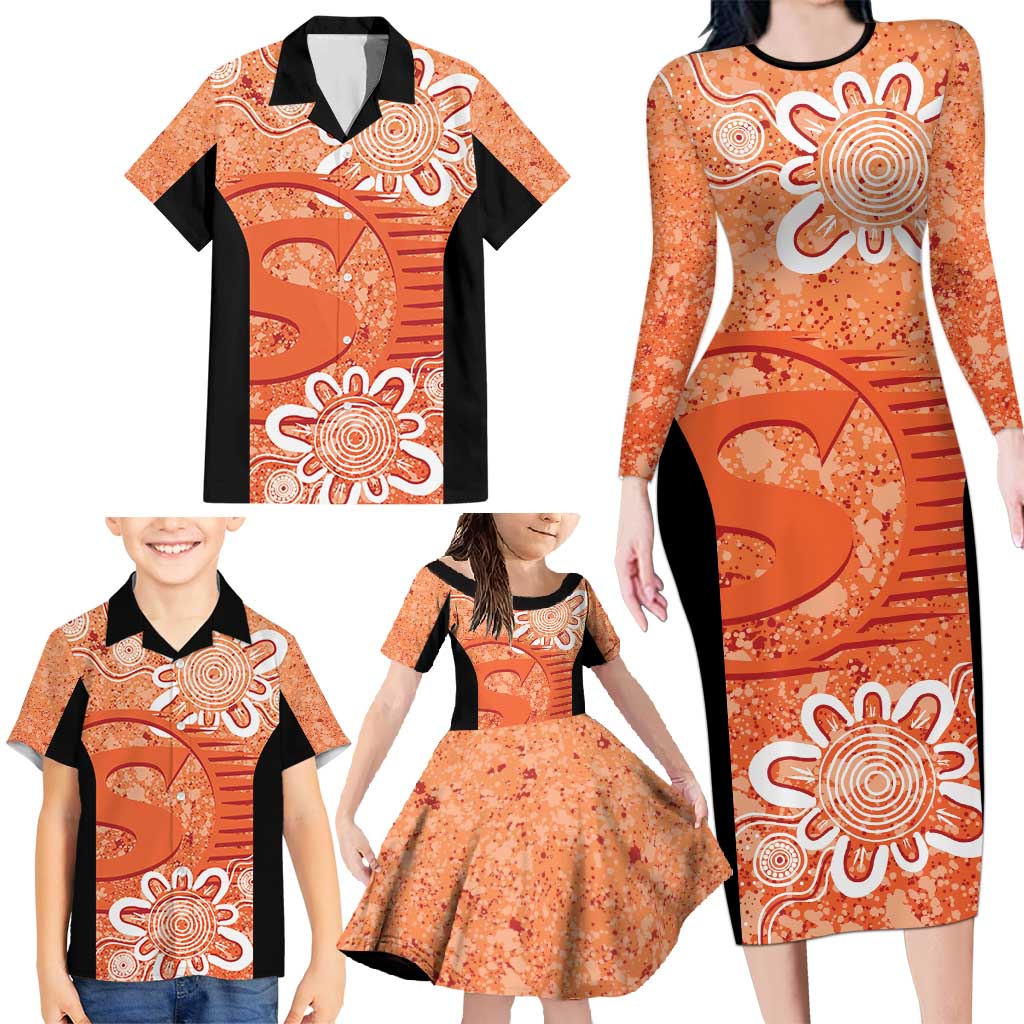 Australian Scorchers Cricket Custom Family Matching Long Sleeve Bodycon Dress and Hawaiian Shirt Minimalism Aboriginal