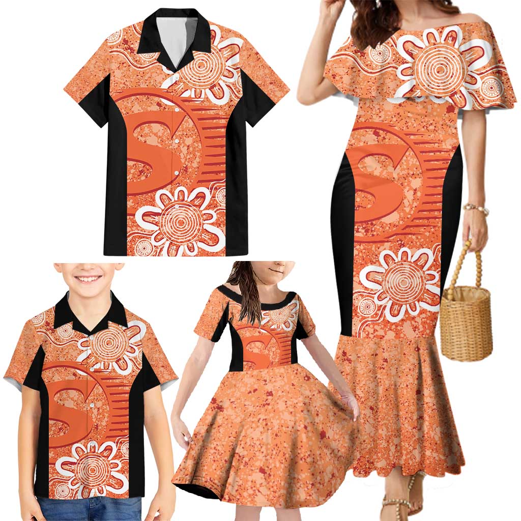 Australian Scorchers Cricket Custom Family Matching Mermaid Dress and Hawaiian Shirt Minimalism Aboriginal