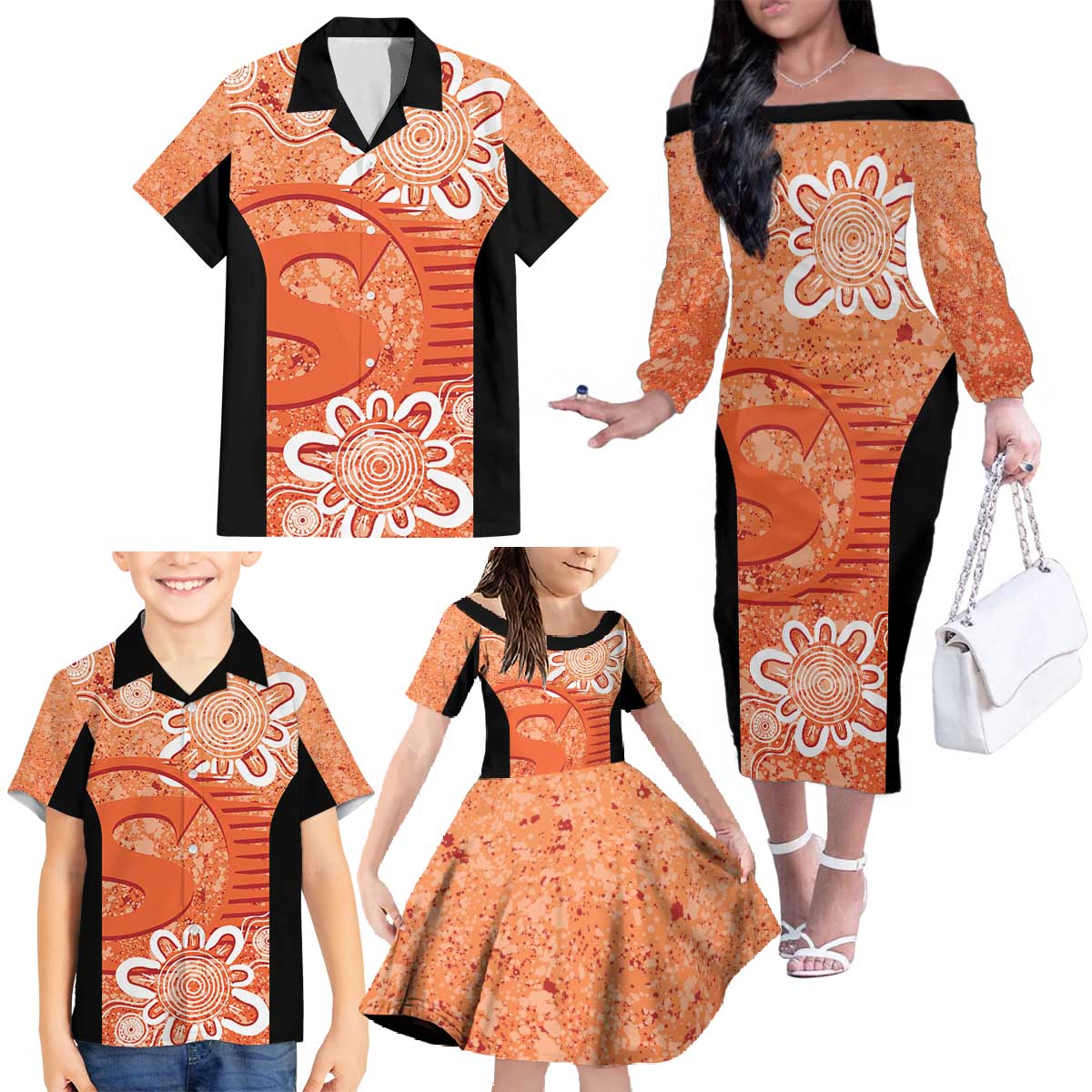 Australian Scorchers Cricket Custom Family Matching Off The Shoulder Long Sleeve Dress and Hawaiian Shirt Minimalism Aboriginal