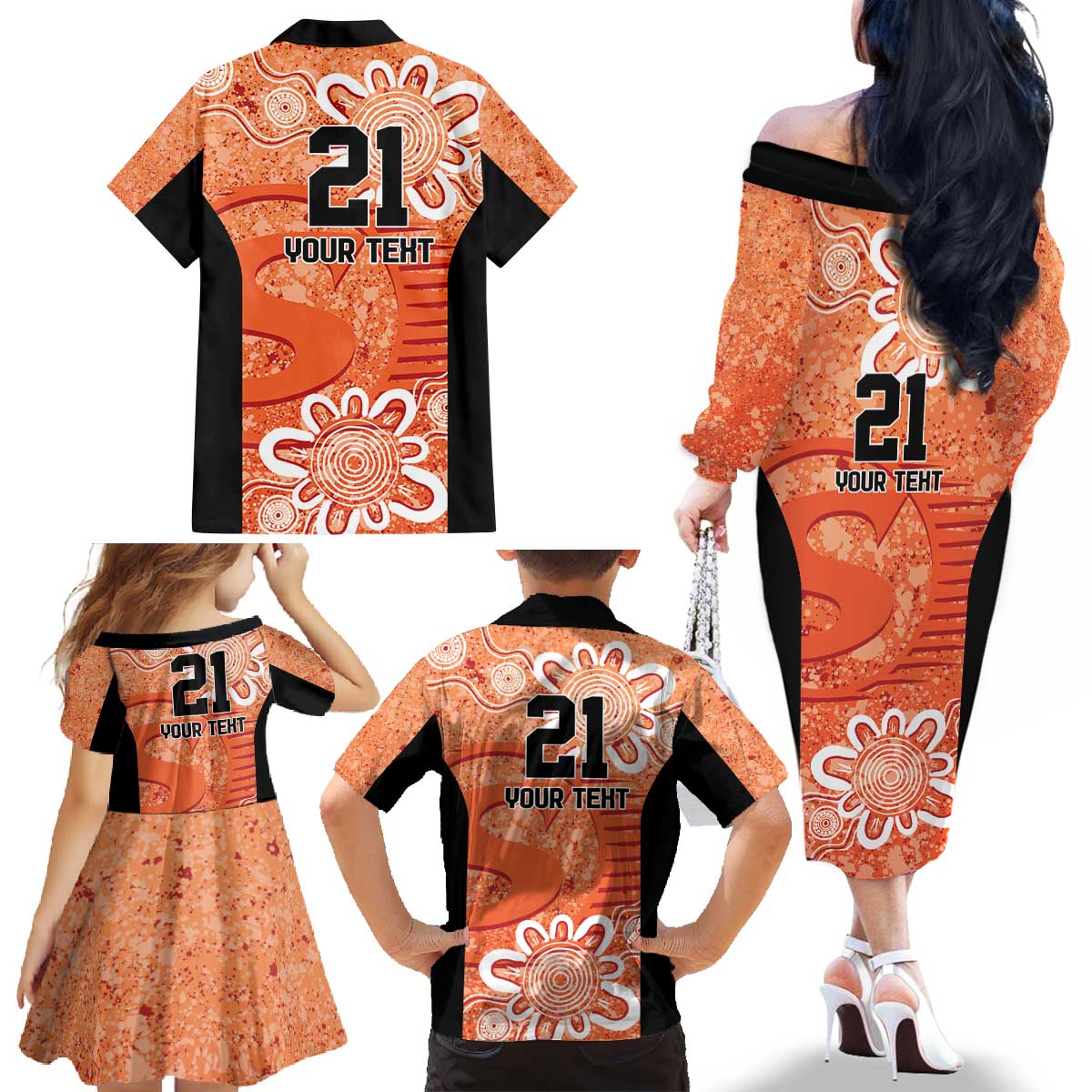 Australian Scorchers Cricket Custom Family Matching Off The Shoulder Long Sleeve Dress and Hawaiian Shirt Minimalism Aboriginal