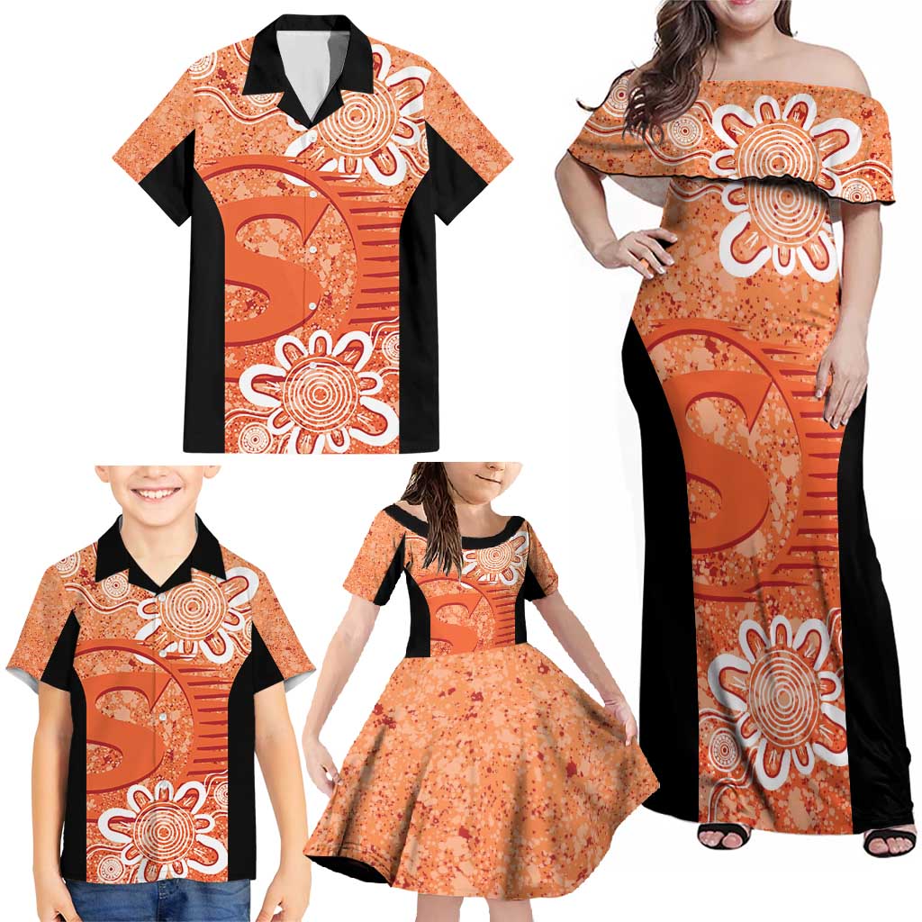 Australian Scorchers Cricket Custom Family Matching Off Shoulder Maxi Dress and Hawaiian Shirt Minimalism Aboriginal