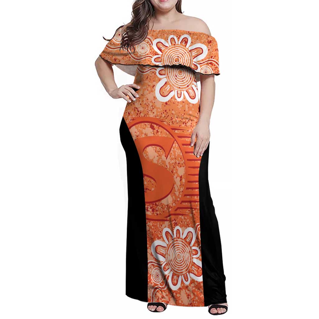 Australian Scorchers Cricket Custom Family Matching Off Shoulder Maxi Dress and Hawaiian Shirt Minimalism Aboriginal