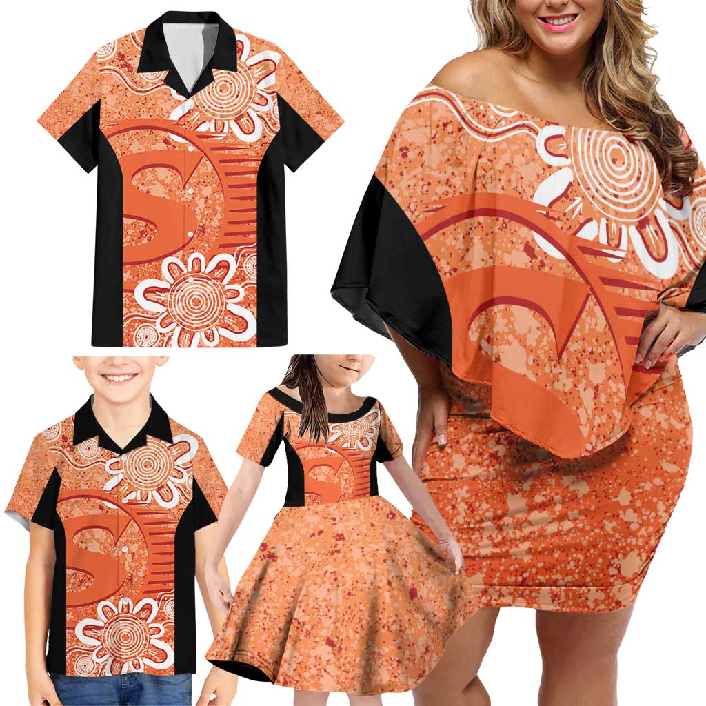 Australian Scorchers Cricket Custom Family Matching Off Shoulder Short Dress and Hawaiian Shirt Minimalism Aboriginal