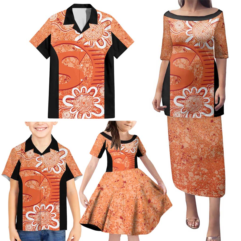 Australian Scorchers Cricket Custom Family Matching Puletasi and Hawaiian Shirt Minimalism Aboriginal