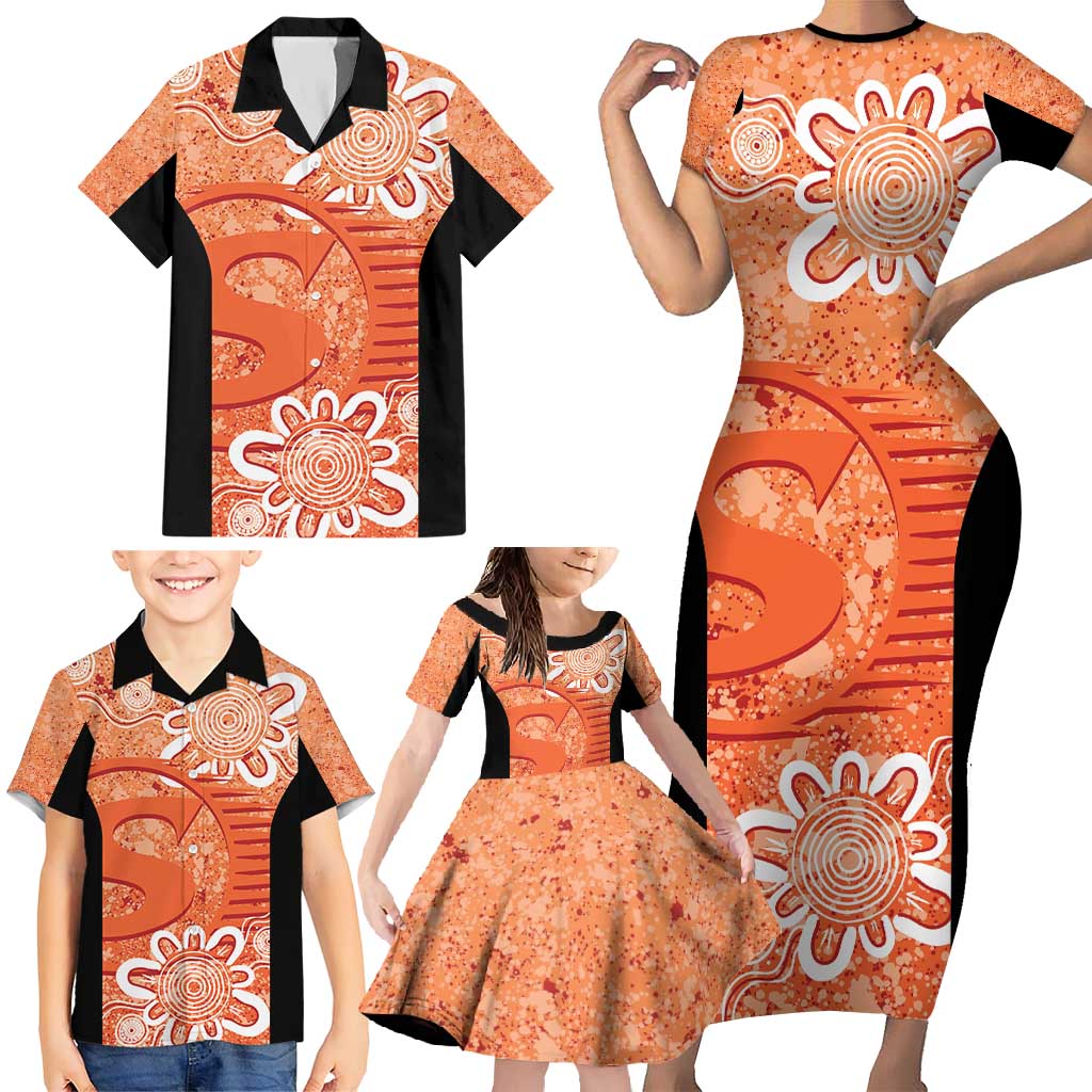 Australian Scorchers Cricket Custom Family Matching Short Sleeve Bodycon Dress and Hawaiian Shirt Minimalism Aboriginal