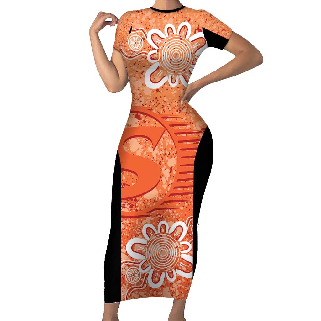 Australian Scorchers Cricket Custom Family Matching Short Sleeve Bodycon Dress and Hawaiian Shirt Minimalism Aboriginal