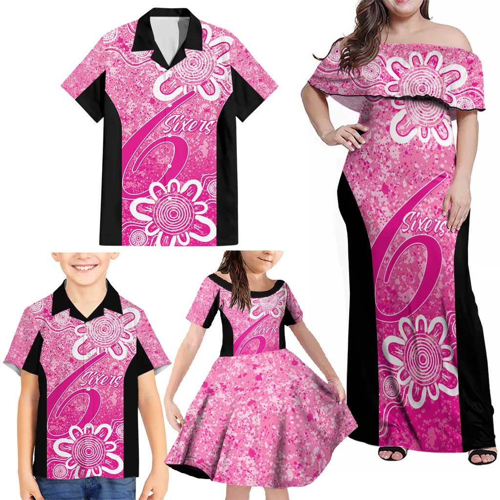 Australian Sixers Cricket Custom Family Matching Off Shoulder Maxi Dress and Hawaiian Shirt Minimalism Aboriginal