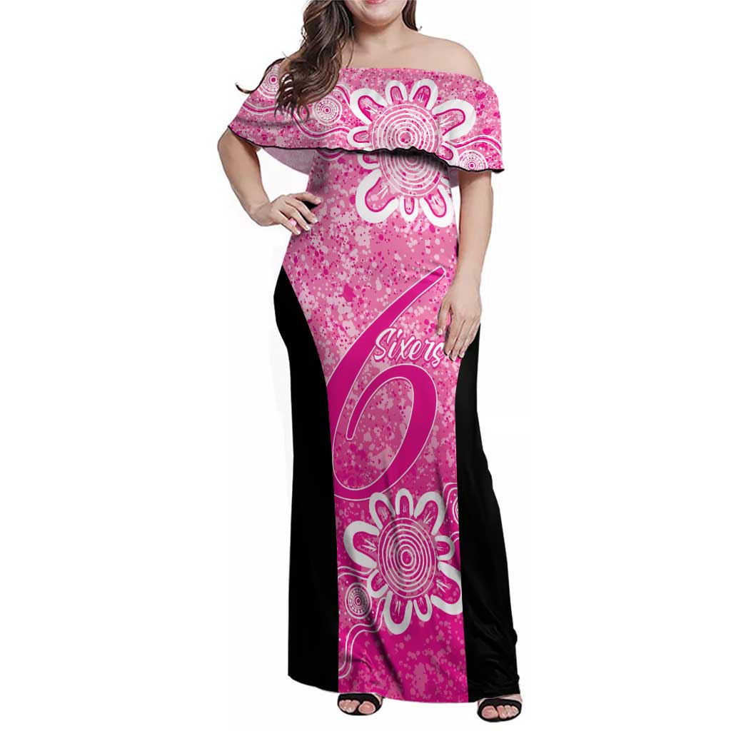 Australian Sixers Cricket Custom Family Matching Off Shoulder Maxi Dress and Hawaiian Shirt Minimalism Aboriginal