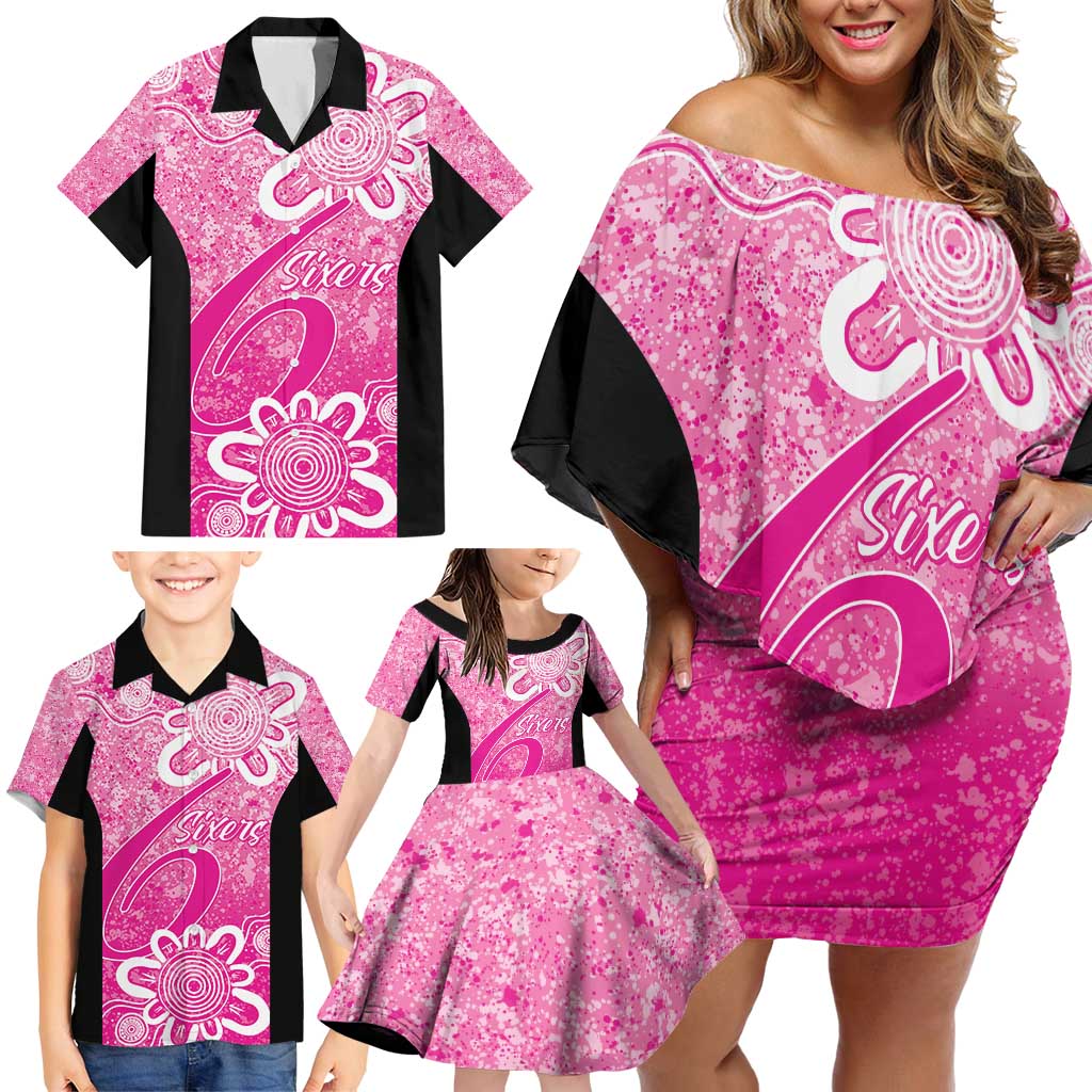 Australian Sixers Cricket Custom Family Matching Off Shoulder Short Dress and Hawaiian Shirt Minimalism Aboriginal