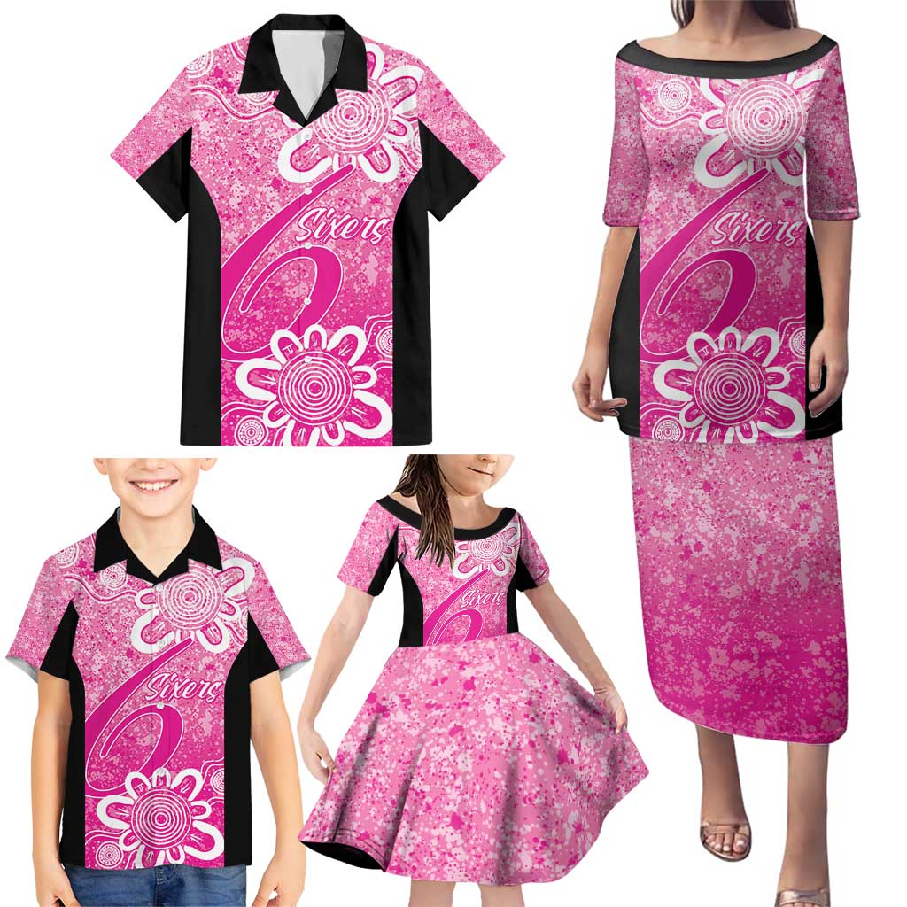 Australian Sixers Cricket Custom Family Matching Puletasi and Hawaiian Shirt Minimalism Aboriginal