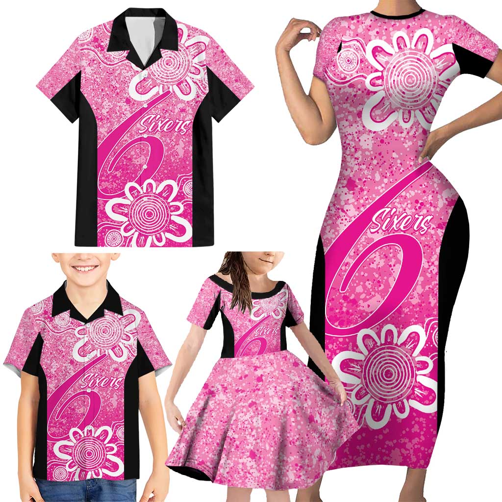 Australian Sixers Cricket Custom Family Matching Short Sleeve Bodycon Dress and Hawaiian Shirt Minimalism Aboriginal