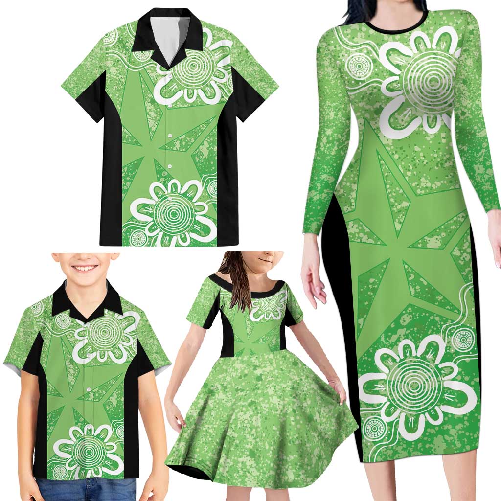 Australian Stars Cricket Custom Family Matching Long Sleeve Bodycon Dress and Hawaiian Shirt Minimalism Aboriginal