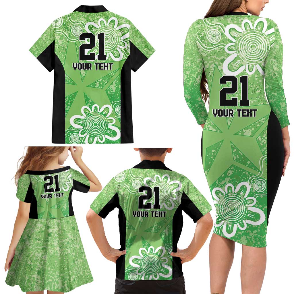 Australian Stars Cricket Custom Family Matching Long Sleeve Bodycon Dress and Hawaiian Shirt Minimalism Aboriginal