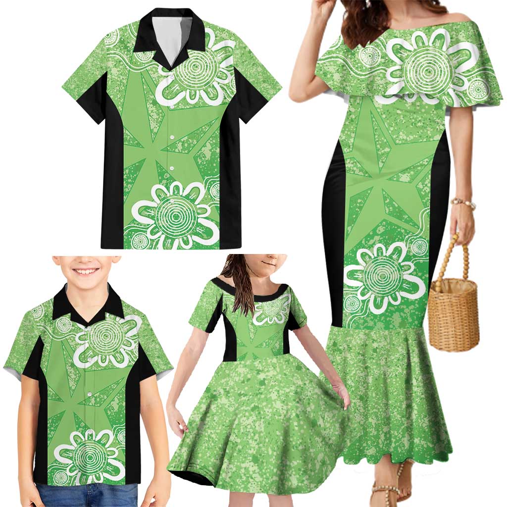 Australian Stars Cricket Custom Family Matching Mermaid Dress and Hawaiian Shirt Minimalism Aboriginal