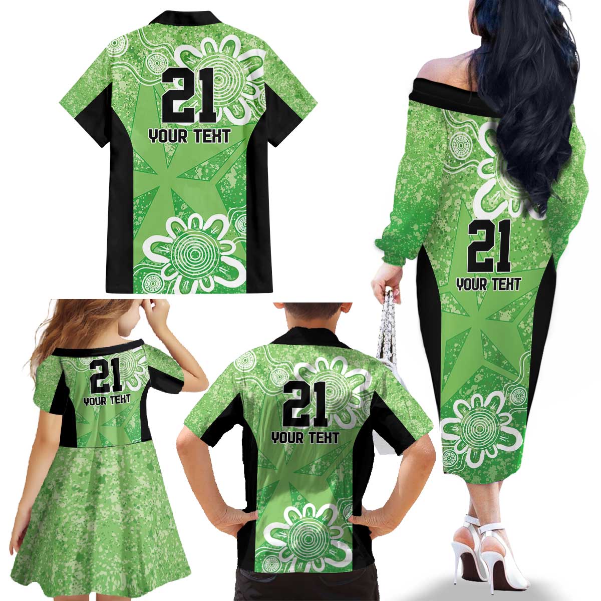 Australian Stars Cricket Custom Family Matching Off The Shoulder Long Sleeve Dress and Hawaiian Shirt Minimalism Aboriginal