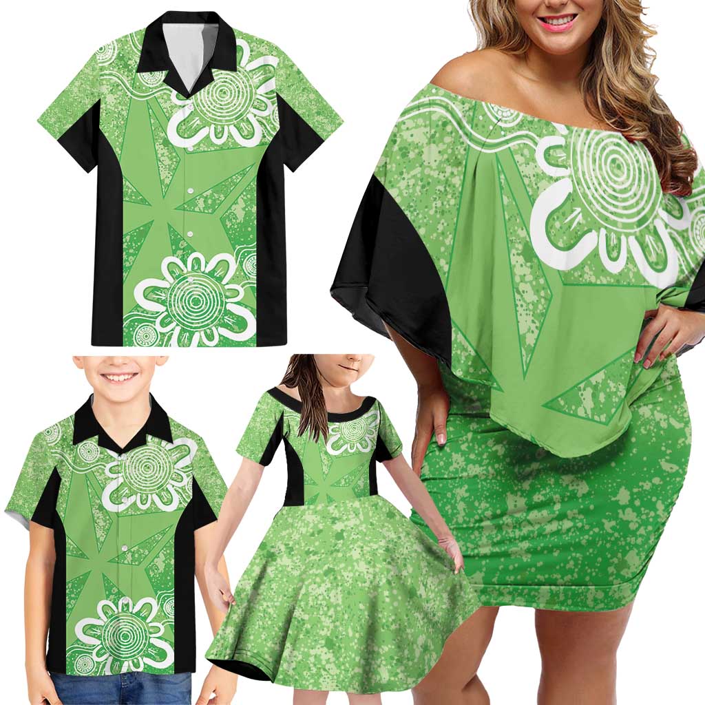 Australian Stars Cricket Custom Family Matching Off Shoulder Short Dress and Hawaiian Shirt Minimalism Aboriginal