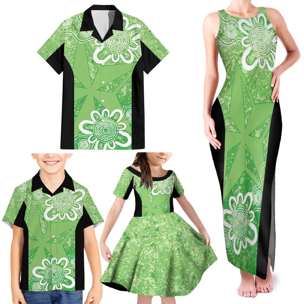 Australian Stars Cricket Custom Family Matching Tank Maxi Dress and Hawaiian Shirt Minimalism Aboriginal